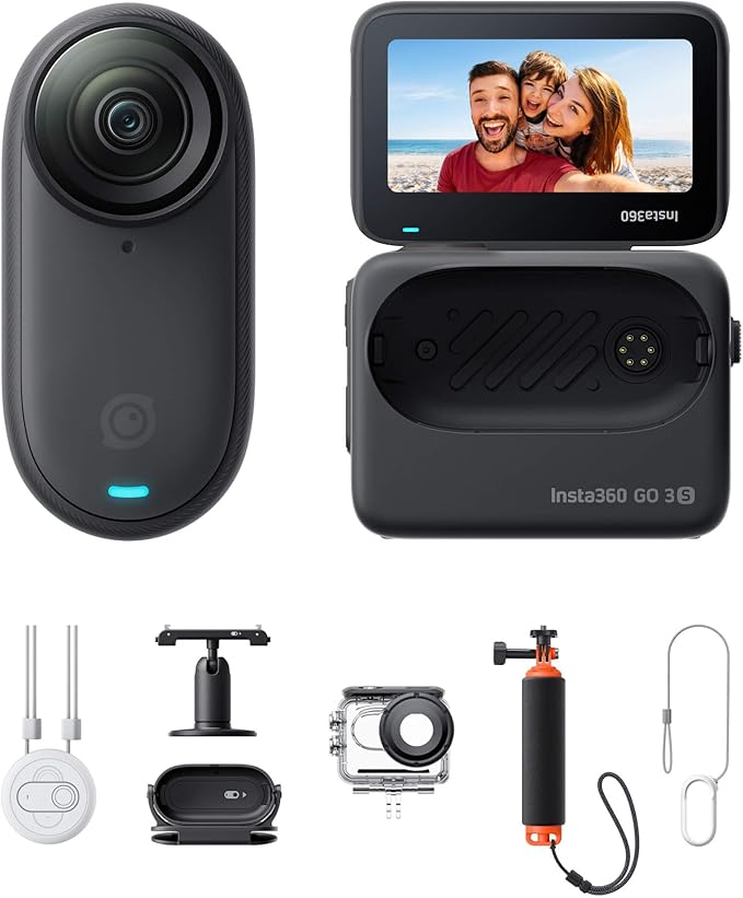 Insta360 GO 3S - Pacote de Água - Câmera de Ação 4K Preta com Estabilização, Montagem em Qualquer Lugar, Resistente à Água, 128 GB, 140 Minutos de Bateria