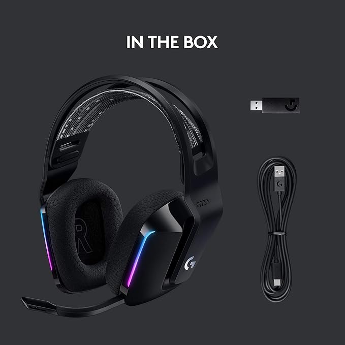 Headset Gamer Sem Fio Logitech G733 7.1 Dolby Surround com Tecnologia Blue VO!CE, RGB LIGHTSYNC, Drivers de Áudio Avançados e Bateria Recarregável para PC e PlayStation - Preto