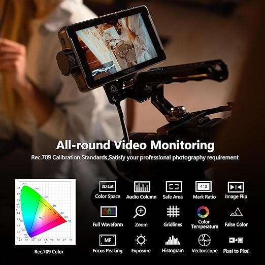 VILTROX Monitor de Campo de Câmera com Tela Sensível Ao Toque Dc-550 Pro 4K Hdmi(5,5") Monitor de Câmera Dslr com Capa Protetora de Bateria 3D Lut Peaking Focus Assist 1200 Nits 160 ° Ângulo de Visão