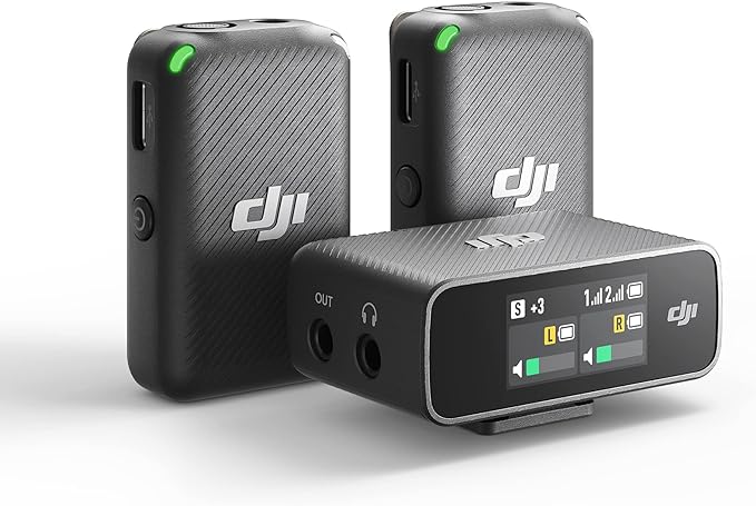 DJI Mic (2 TX + 1 RX + Charging Case), Wireless Lavalier Microphone, 250m (820 ft.) Range, 15-Hour Battery, Noise Cancellation, Wireless Microphone for PC, iPhone, Andriod, Record Interview, Vlogs