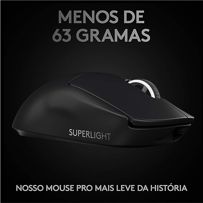 Mouse Logitech G PRO X SUPERLIGHT - Sem Fio com Tecnologia LIGHTSPEED, Ultraleve 63g, 5 Botões Programáveis, Sensor HERO 25K e Bateria Recarregável - Compatível com POWERPLAY - Preto