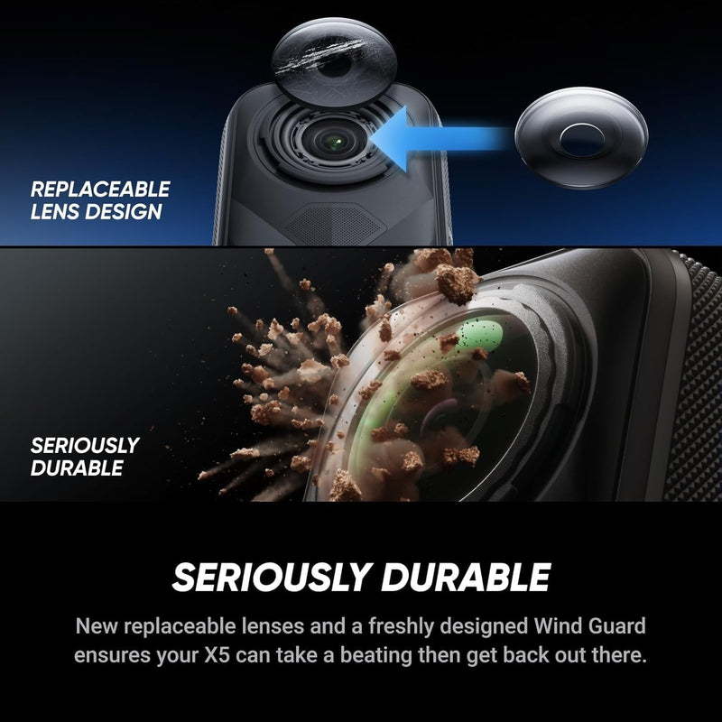 Insta360 X5 – Pacote Essentials à prova d'água 8K 360 vídeo 72MP foto ação capacete câmera 1/3.3 cm sensor grande-angular baixa desempenho luz desempenho lentes substituíveis para esportes viagens ao