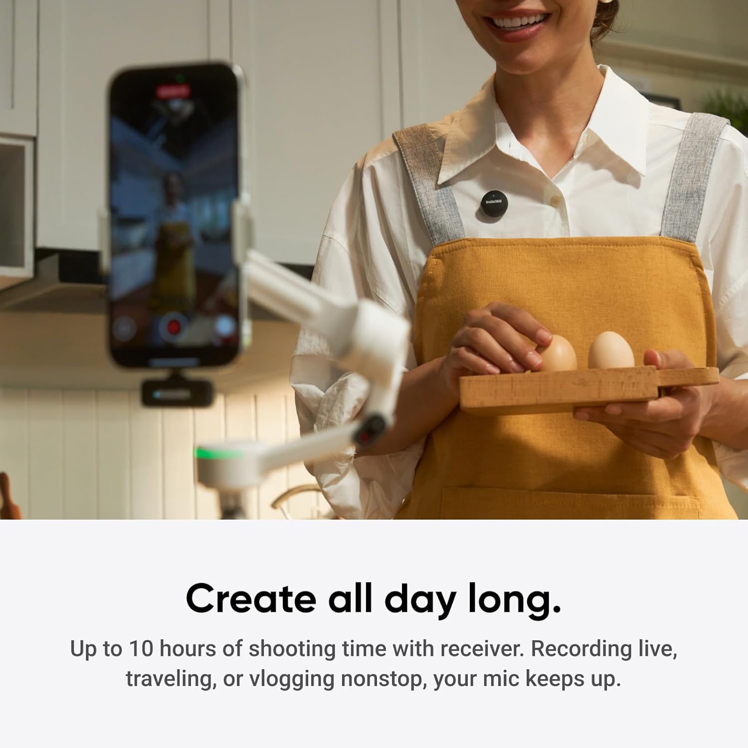 Insta360 Mic Air (1 Transmissor + 1 Receptor) – Microfone Sem Fio com Cancelamento de Ruído, Alcance de 300m, Compatível com iPhone/Android/PC/Mac via USB-C, Ideal para Vlogs e Transmissões ao Vivo