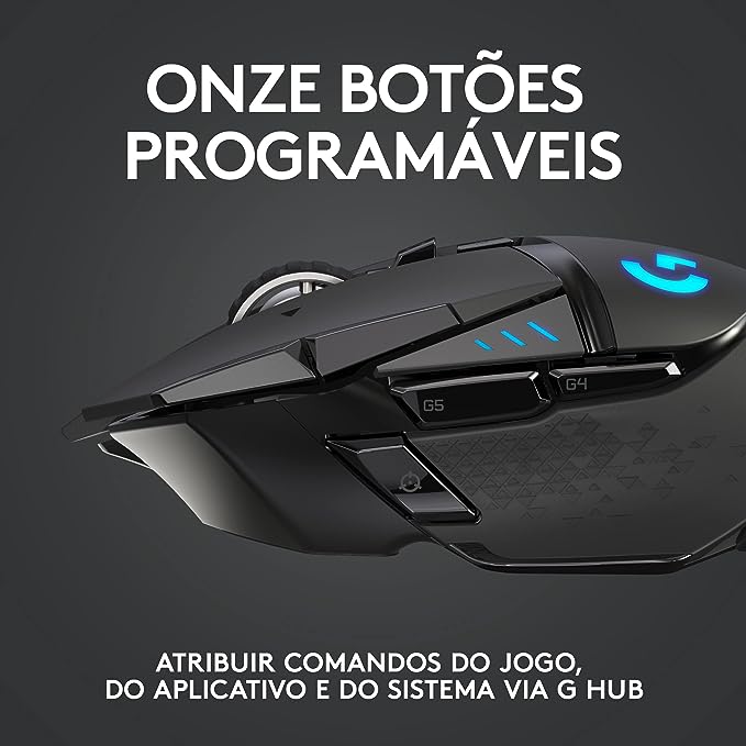 Mouse Gamer Sem Fio Logitech G502 LIGHTSPEED com Tecnologia RGB LIGHTSYNC, Ajustes de Peso, 11 Botóes Programáveis, Sensor HERO 25K e Bateria Recarregável - Compatível com POWERPLAY