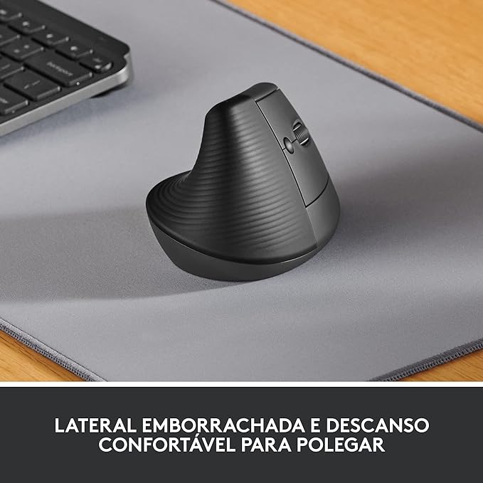 Mouse Sem Fio Logitech Lift Vertical com Design Ergonômico para Redução de Tensão Muscular, Cliques Silenciosos, Conexão Bluetooth ou USB Logi Bolt, Compatível com Windows/macOS/iPadOS - Grafite