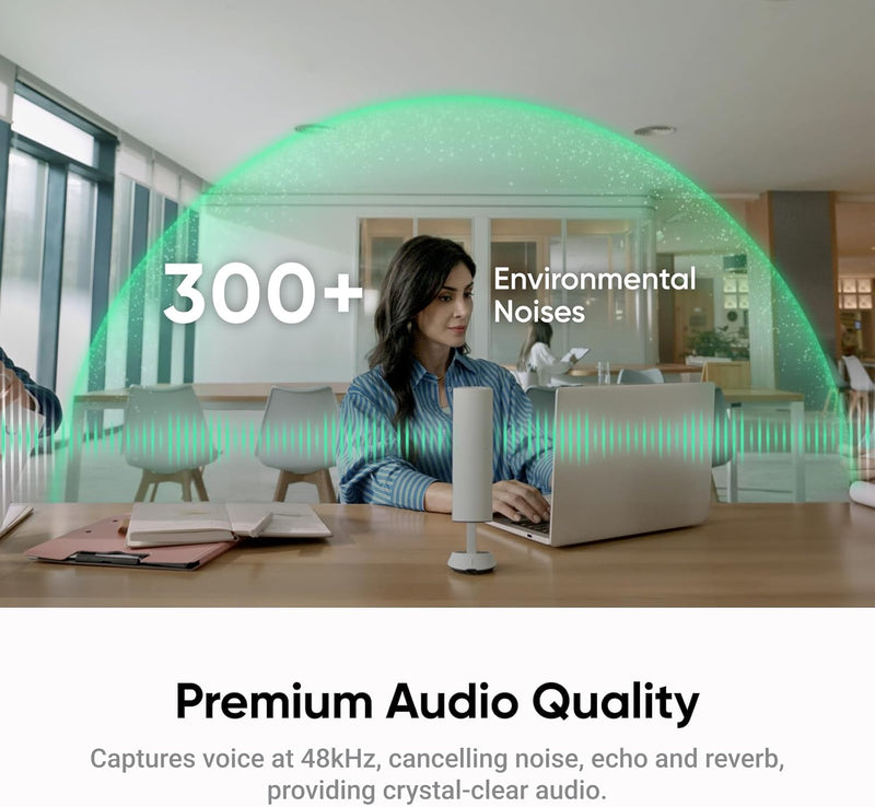 Insta360 Wave - Viva-voz com IA, Bluetooth, Gravador de Voz, 8 Microfones com Cancelamento de Ruído e Beamforming, Transcrição e Resumo por IA, Suporte a 99 Idiomas, Armazenamento de 32GB, Ideal para Reuniões, Podcasts e Transmissões ao Vivo