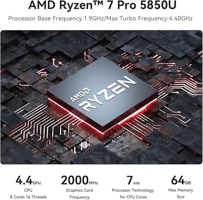 Beelink Mini PC SER5 PRO, AMD Ryzen 7 5850U (até 4,4 GHz, 8C/16T), mini computador com SSD NVMe DDR4/500GB de 32GB, suporta tela tripla (HDMI+DP+Tipo-C), WiFi6, BT5.2, Tipo-C, Gigabit LAN