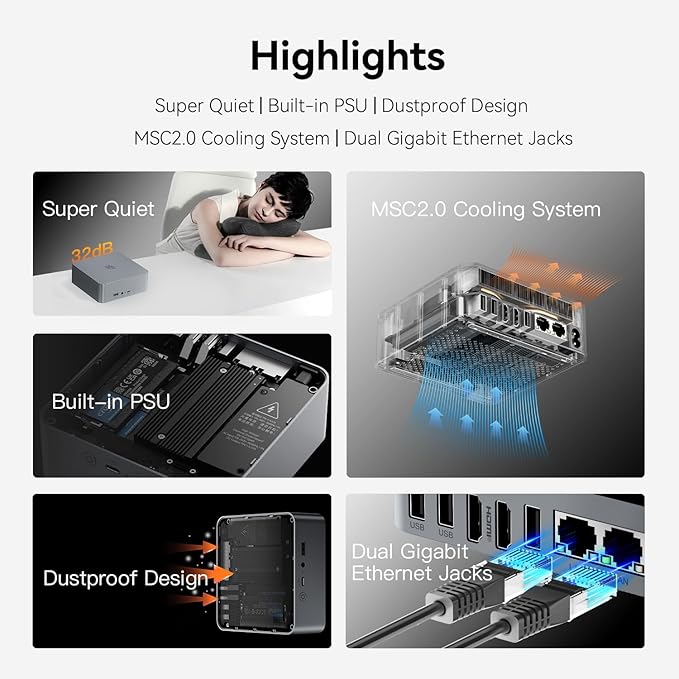 Beelink Mini PC EQR W11 Pro, AMD Ryzen 9 6900HX (8C/16T até 4,9 GHz), 32GB DDR5 500GB NVME SSD Graphics 12 core integrado PSU WiFi 6/BT5.2/Computador Mini PC com tela dupla