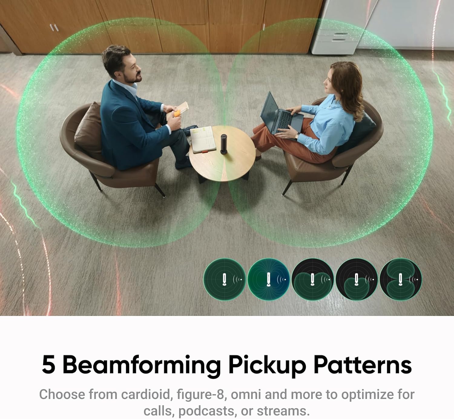 Insta360 Wave - Viva-voz com IA, Bluetooth, Gravador de Voz, 8 Microfones com Cancelamento de Ruído e Beamforming, Transcrição e Resumo por IA, Suporte a 99 Idiomas, Armazenamento de 32GB, Ideal para Reuniões, Podcasts e Transmissões ao Vivo