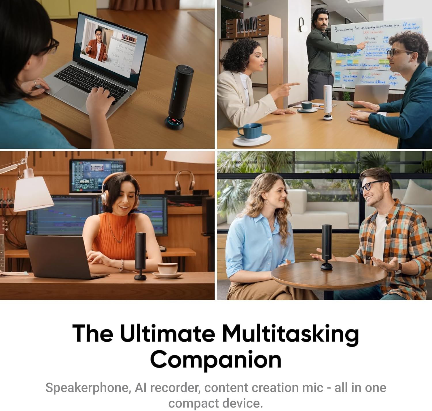 Insta360 Wave - Viva-voz com IA, Bluetooth, Gravador de Voz, 8 Microfones com Cancelamento de Ruído e Beamforming, Transcrição e Resumo por IA, Suporte a 99 Idiomas, Armazenamento de 32GB, Ideal para Reuniões, Podcasts e Transmissões ao Vivo