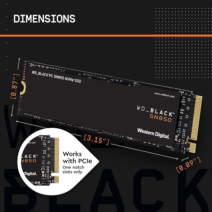 SSD M.2 2280 WD SN850 BLACK 1TB PCIE GEN4 NVME - WDS100T1X0E