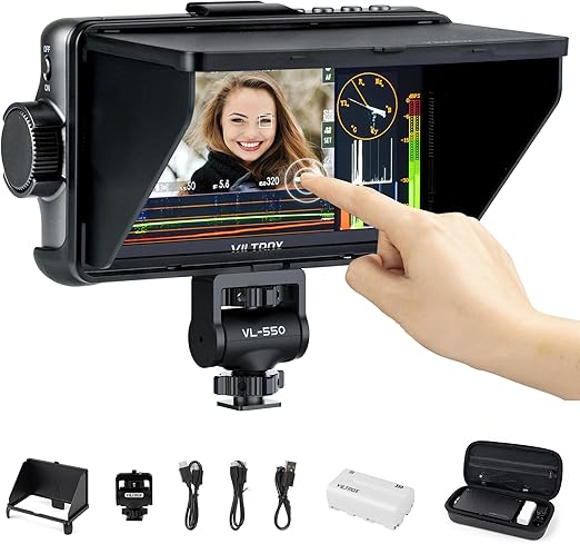VILTROX Monitor de Campo de Câmera com Tela Sensível Ao Toque Dc-550 Pro 4K Hdmi(5,5") Monitor de Câmera Dslr com Capa Protetora de Bateria 3D Lut Peaking Focus Assist 1200 Nits 160 ° Ângulo de Visão