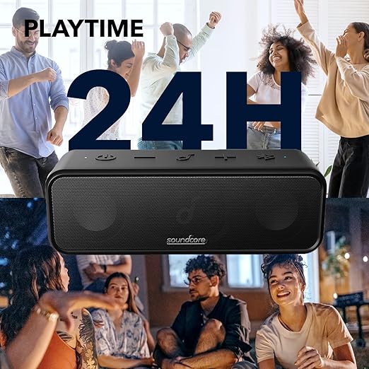 Soundcore 3 da Anker Soundcore, alto-falante Bluetooth com som estéreo, drivers de diafragma de titânio puro, tecnologia Partycast, bassup, reprodução de 24h, impermeabilidade IPX7,