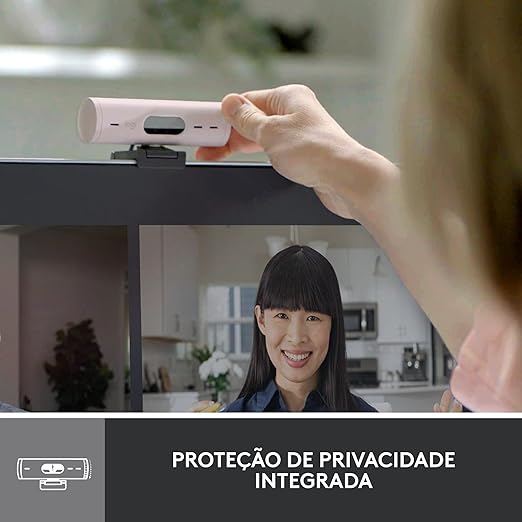 Webcam Full HD Logitech Brio 500 com Microfones Duplos com Redução de Ruídos, Proteção de Privacidade, Correção de Luz e Enquadramento Automático - Rosa