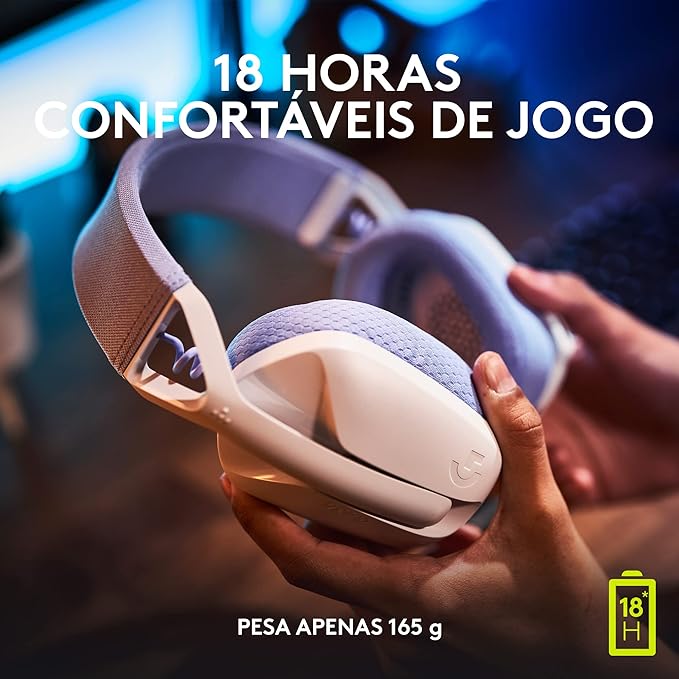 Headset Logitech G435 LIGHTSPEED, Sem Fio, Conexão USB e Bluetooth, Design Leve e Confortável, Microfone Embutido, Bateria de até 18h - Compatível com Dolby Atmos, PC, PS4, PS5, Mobile – Branco