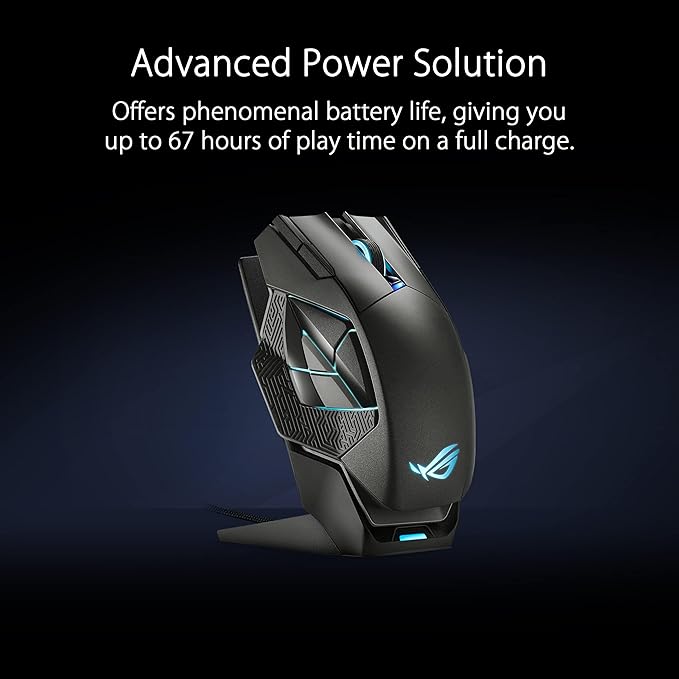 ASUS Mouse para jogos ROG Spatha X sem fio (suporte de carregamento magnético, 12 botões programáveis, 19.000 DPI, soquetes hot swap push-fit, micro interruptores ROG, paracord e iluminação Aura RGB)