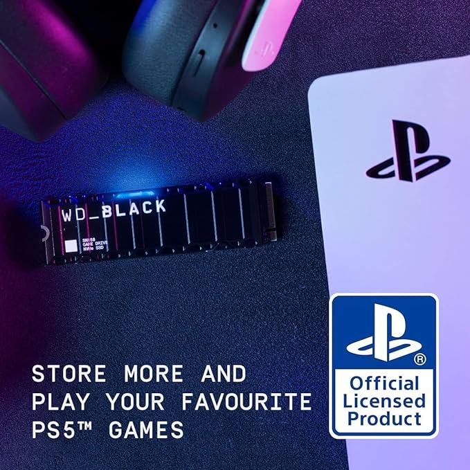 WD_BLACK SSD SN850 NVMe de 2 TB para consoles PS5 Solid State Drive com dissipador de calor - Gen4 PCIe, M.2 2280, até 7.000 MB/s - WDBBKW0020BBK-WRSN, Cor: Preto