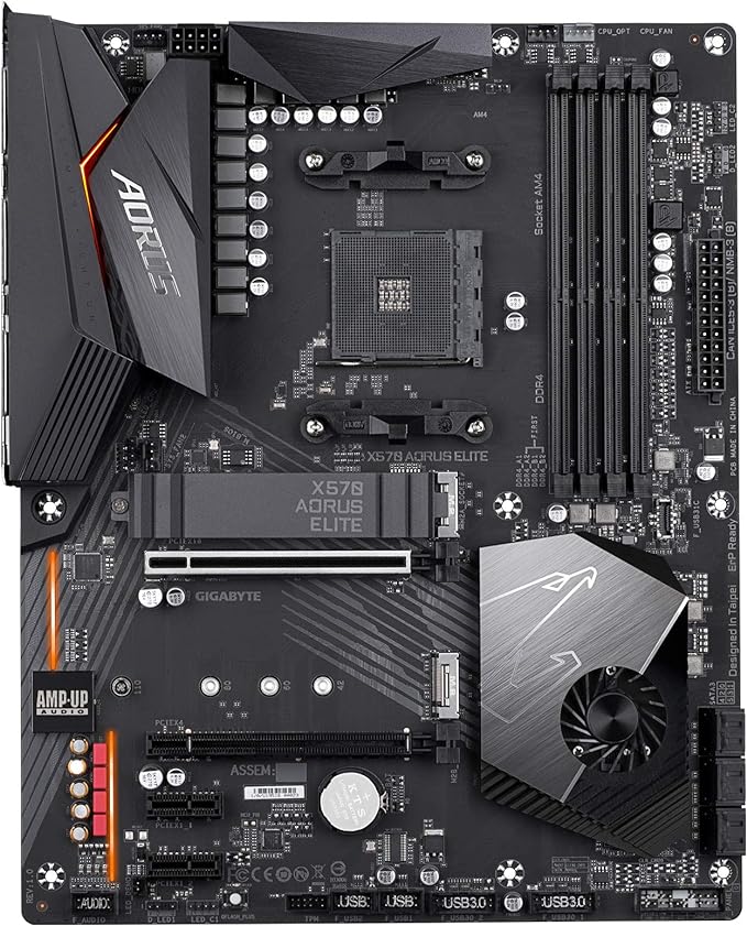 Gigabyte X570 AORUS Elite - Placa mãe (AMD Ryzen 3000/X570/ATX/PCIe4.0/DDR4/USB3.1/Realtek ALC1200/USB frontal tipo-C/RGB Fusion 2.0/M.2 Protetor térmico/placa mãe para jogo)