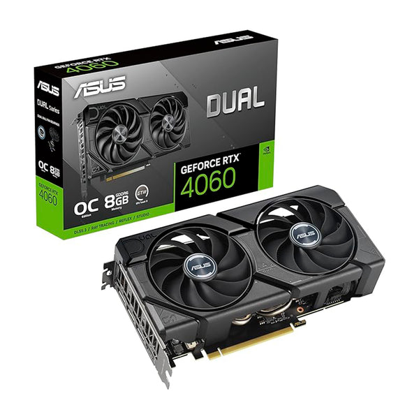 ASUS Dual GeForce RTX™ 4060 EVO OC Edition 8GB GDDR6 (PCIe 4.0, 8GB GDDR6, DLSS 3, HDMI 2.1a, DisplayPort 1.4a, design de ventilador de tecnologia axial, tecnologia 0dB, BIOS duplo, tecnologia