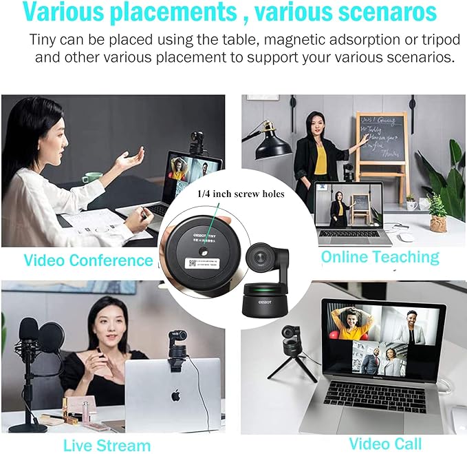 OBSBOT Tiny PTZ Webcam, AI-Powered Framing & Autofocus, Full HD 1080p Webcam com Auto-Exposure Zoom Power Gesture Selfie Video Camera para aulas online ao vivo e streaming