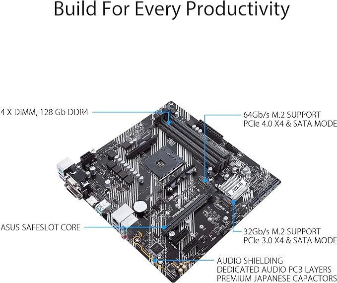 Placa-mãe ASUS Prime B550M-K AMD AM4 Zen 3 Ryzen 5000 e 3ª geração Ryzen Micro-ATX (PCIe 4.0, Memória ECC, LAN 1Gb, Dual M.2, USB 3.2 Geração 2 TipoA, HDMI 2.1 4K@60Hz, DVI, D-Sub)