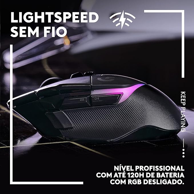 Mouse Logitech G502 X PLUS LIGHTSPEED - Sem Fio com RGB LIGHTSYNC, Switches LIGHTFORCE, Sensor HERO 25K, 13 Botões Programáveis, Compatível com PC/ macOS/ Windows - Preto