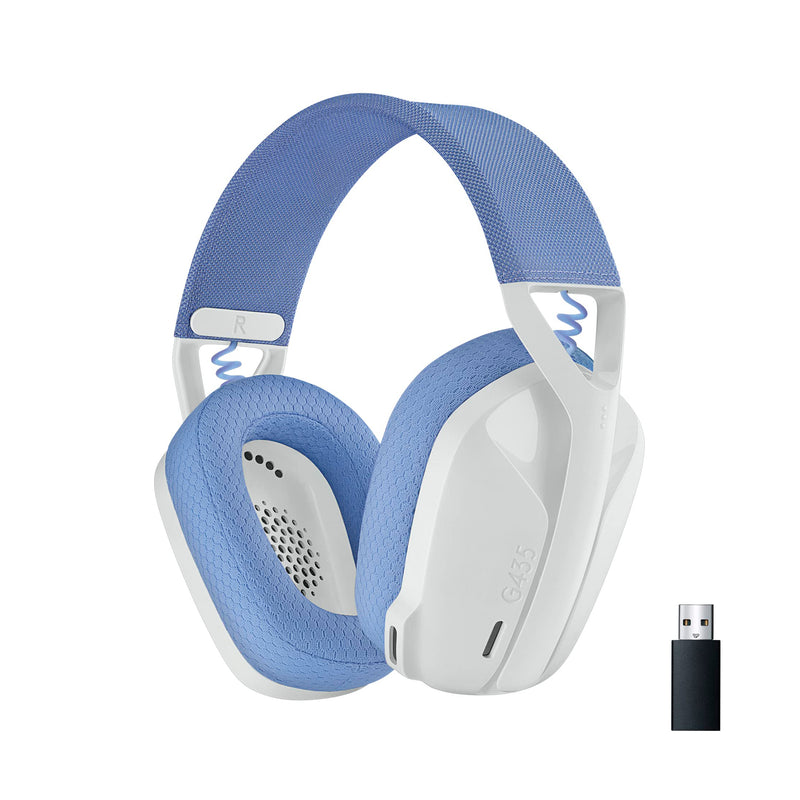 Headset Logitech G435 LIGHTSPEED, Sem Fio, Conexão USB e Bluetooth, Design Leve e Confortável, Microfone Embutido, Bateria de até 18h - Compatível com Dolby Atmos, PC, PS4, PS5, Mobile – Branco