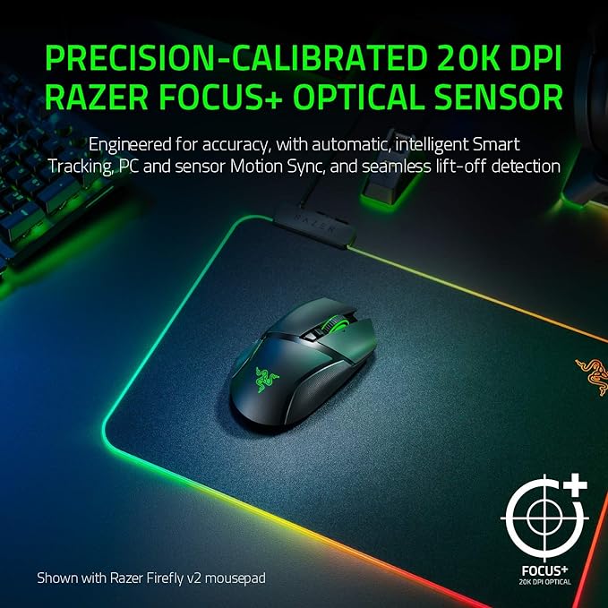 Mouse Razer Basilisk Ultimate HyperSpeed sem fio com base de carregamento: sensor óptico DPI de 20 K - Chroma RGB - 11 botões programáveis - bateria de 100 horas - preto