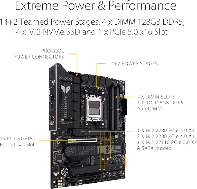 Placa Mãe Asus TUF GAMING X670E-PLUS (AM5/DDR5/4x M.2 /PCIe 5.0/USB3.2)