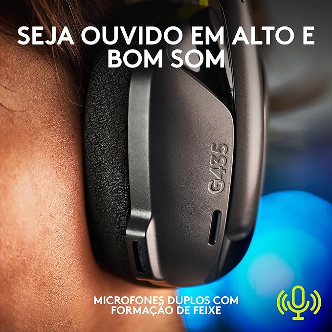 Logitech G435 LIGHTSPEED - Headset Gamer Sem Fio , Conexão USB e Bluetooth, Design Leve e Confortável, Microfone Embutido, Bateria de até 18h - Compatível com Dolby Atmos, PC, PS4, PS5, Mobile – Preto