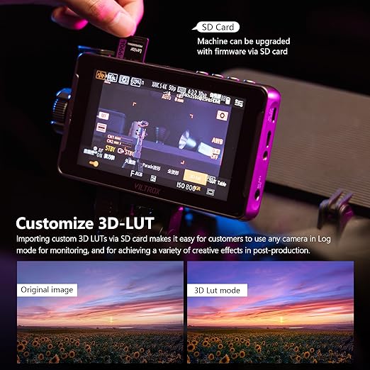VILTROX Monitor de Campo de Câmera com Tela Sensível Ao Toque Dc-550 Pro 4K Hdmi(5,5") Monitor de Câmera Dslr com Capa Protetora de Bateria 3D Lut Peaking Focus Assist 1200 Nits 160 ° Ângulo de Visão