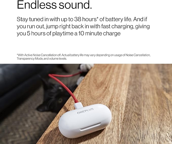 OnePlus Buds Z2 Fones de ouvido sem fio com controle de toque com estojo de carregamento, cancelamento de ruído ativo, fones de ouvido estéreo à prova d'água IP55 para casa, esporte, branco pérola