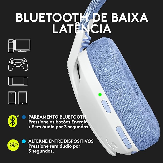 Headset Logitech G435 LIGHTSPEED, Sem Fio, Conexão USB e Bluetooth, Design Leve e Confortável, Microfone Embutido, Bateria de até 18h - Compatível com Dolby Atmos, PC, PS4, PS5, Mobile – Branco