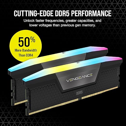 Memória Corsair Vengeance RGB - 32GB (2x16GB), DDR5, 6000Mhz, C40, Preto - CMH32GX5M2B6000C40