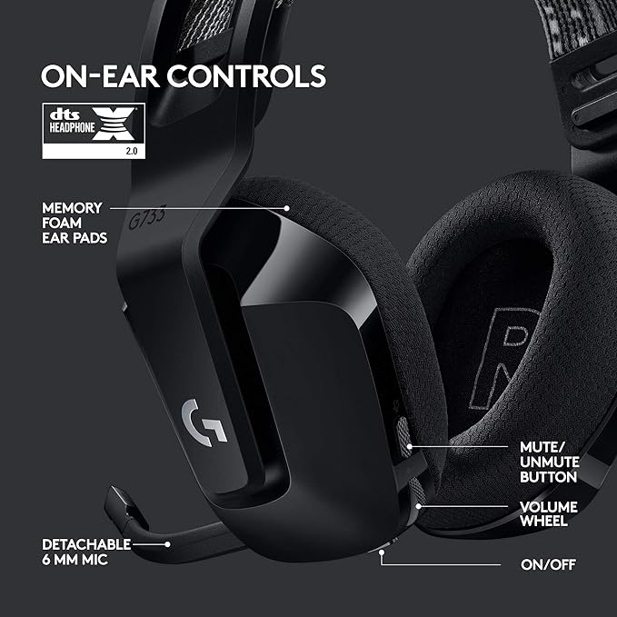 Headset Gamer Sem Fio Logitech G733 7.1 Dolby Surround com Tecnologia Blue VO!CE, RGB LIGHTSYNC, Drivers de Áudio Avançados e Bateria Recarregável para PC e PlayStation - Preto