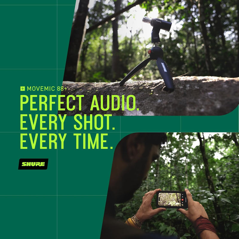 Microfone sem fio Shure MoveMic 88+ - Gravador de áudio profissional para entrevistas em filme/campo, microfone estéreo com 4 padrões polares | Compatível com iOS/Android (MV88+W-Z7)