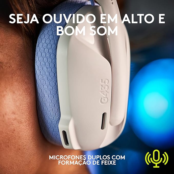 Headset Logitech G435 LIGHTSPEED, Sem Fio, Conexão USB e Bluetooth, Design Leve e Confortável, Microfone Embutido, Bateria de até 18h - Compatível com Dolby Atmos, PC, PS4, PS5, Mobile – Branco