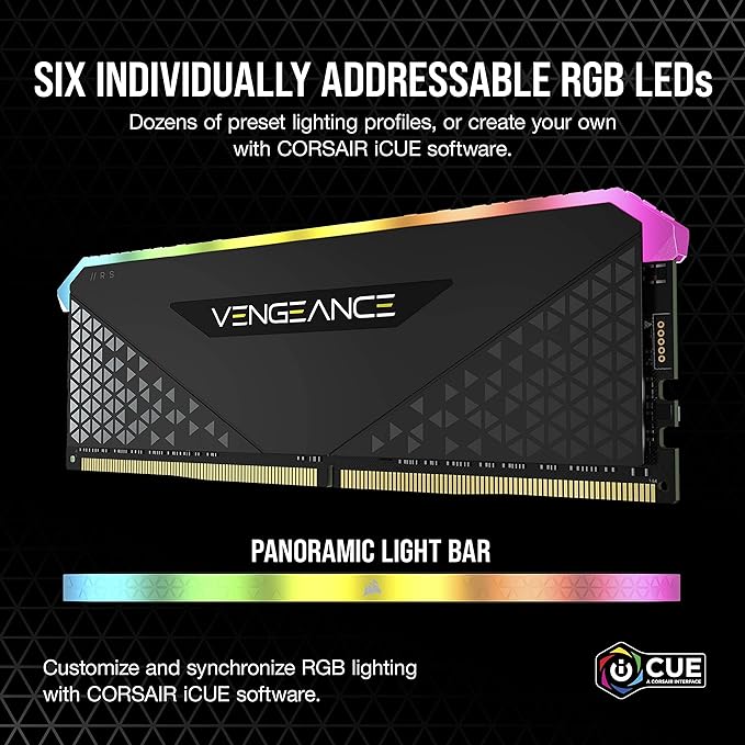 Corsair, Memória de desktop Vengeance RGB RS 8GB, DDR4 3200, C16, Preto, 1 x 8GB, CMG8GX4M1E3200C16