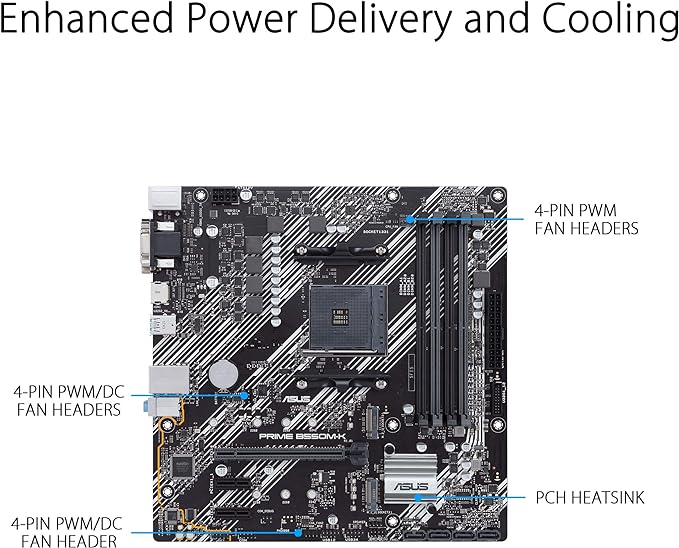 Placa-mãe ASUS Prime B550M-K AMD AM4 Zen 3 Ryzen 5000 e 3ª geração Ryzen Micro-ATX (PCIe 4.0, Memória ECC, LAN 1Gb, Dual M.2, USB 3.2 Geração 2 TipoA, HDMI 2.1 4K@60Hz, DVI, D-Sub)