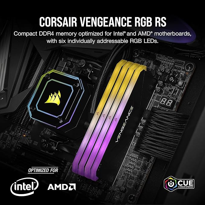 Corsair, Memória de desktop Vengeance RGB RS 8GB, DDR4 3200, C16, Preto, 1 x 8GB, CMG8GX4M1E3200C16