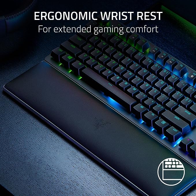 Teclado Gamer Razer Huntsman V2 Tenkeyless, Chroma RGB, Switch Óptico Razer, USB-C, com Apoio de Pulso, Preto - RZ03-03940200-R3U1