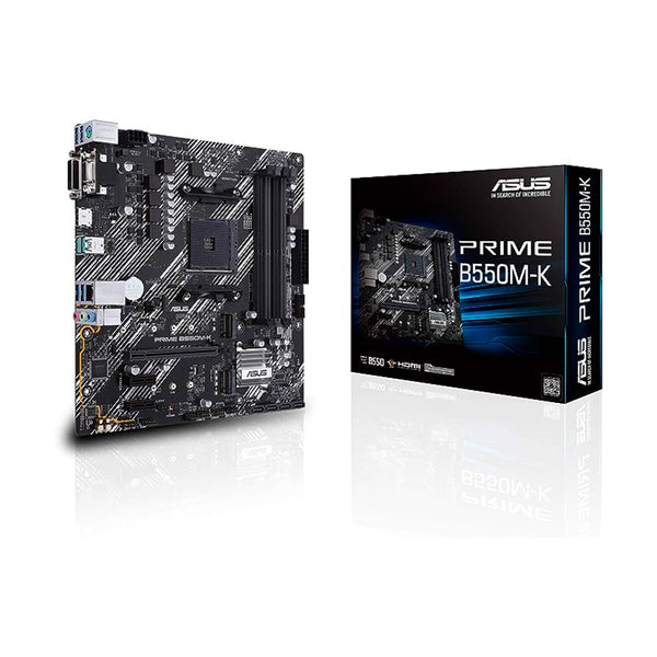 Placa-mãe ASUS Prime B550M-K AMD AM4 Zen 3 Ryzen 5000 e 3ª geração Ryzen Micro-ATX (PCIe 4.0, Memória ECC, LAN 1Gb, Dual M.2, USB 3.2 Geração 2 TipoA, HDMI 2.1 4K@60Hz, DVI, D-Sub)