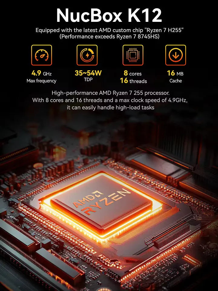Mini PC profissional e para IA GMKtec K12 - AMD Ryzen™ 7 H 255