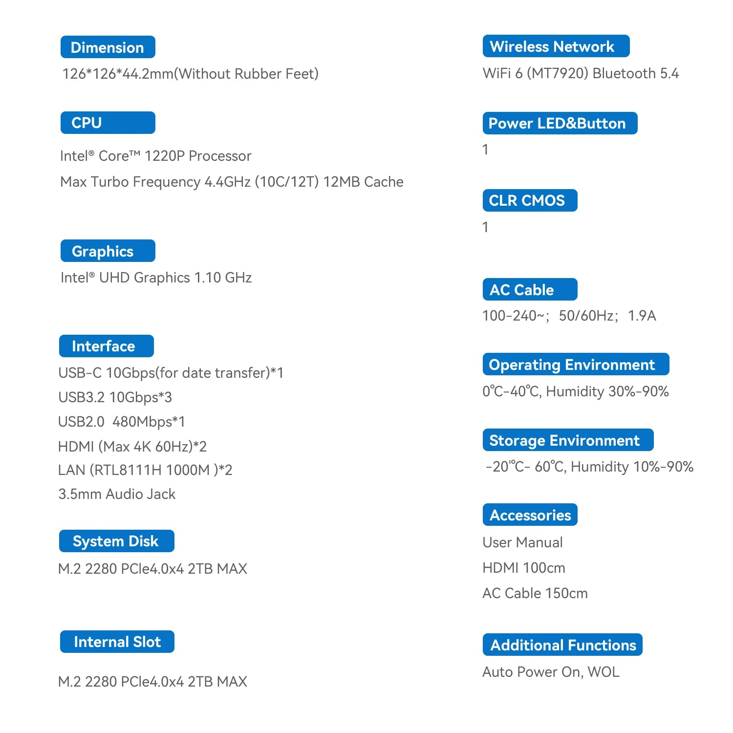 Mini PC Beelink EQi12 Intel® Core i5-1235U / Core i3-1220P