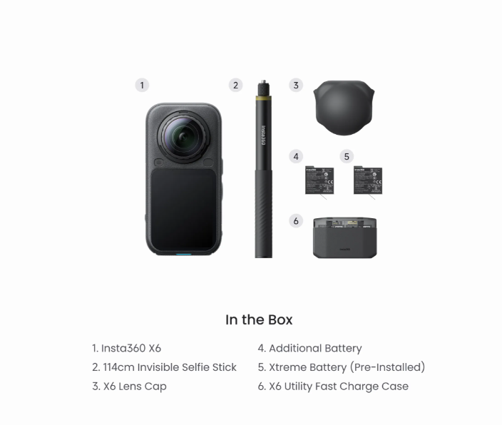 Câmera de Ação 360° Insta360 X6 – 8K, Sensor 1/1.1", 120MP, À Prova d'Água até 20m