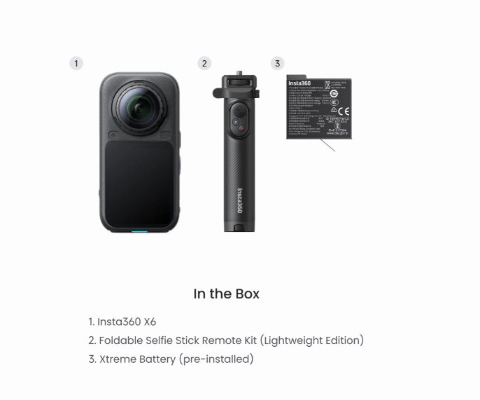 Câmera de Ação 360° Insta360 X6 – 8K, Sensor 1/1.1", 120MP, À Prova d'Água até 20m