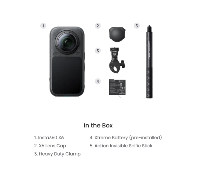 Câmera de Ação 360° Insta360 X6 – 8K, Sensor 1/1.1", 120MP, À Prova d'Água até 20m
