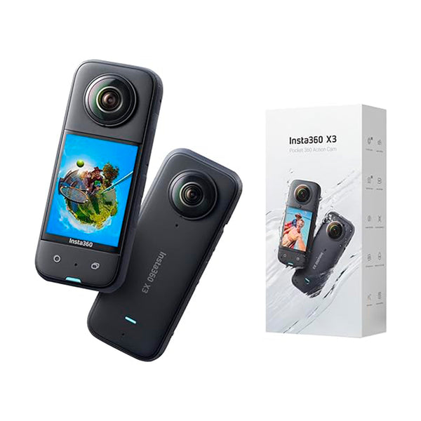 Insta360 X3 - Câmara de ação 360 resistente à água, sensor de 1/2", 5,7 K 360, fotos 72 MP, estabilização, ecrã táctil de 2,29 , edição por IA, Live Streaming, webcam, controlo por voz Preto