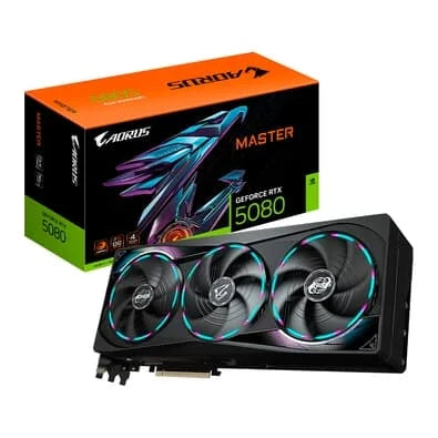 Placa de Vídeo Gigabyte RTX 5080 AORUS MASTER, NVIDIA, 16GB, GDDR7, BIOS DUAL, IA com FP4, DLSS 4 - GV-N5080AORUS M-16GD G10